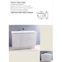 ECT Vanity-ROXIO 1200/1200X Ceramic Slim Top, 1/3 tap holes White Gloss Finish 2 doors 2 drawers RH and LH Drawers available Pull grip soft clsoing drawers